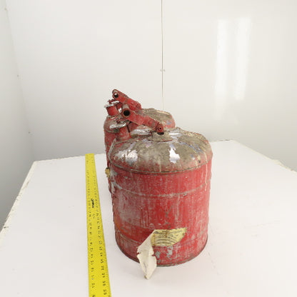 Justrite Red Steel Safety Gas Can 5-Gallon Capacity Lot Of 2