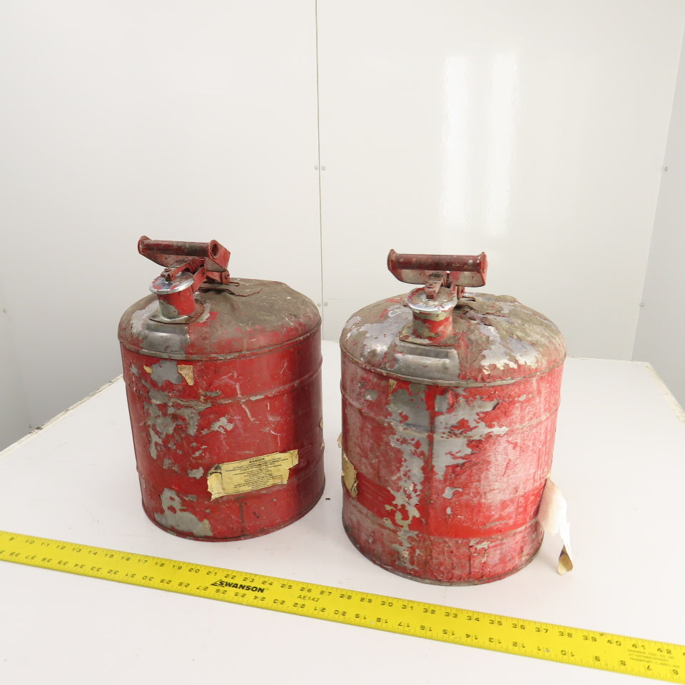 Justrite Red Steel Safety Gas Can 5-Gallon Capacity Lot Of 2
