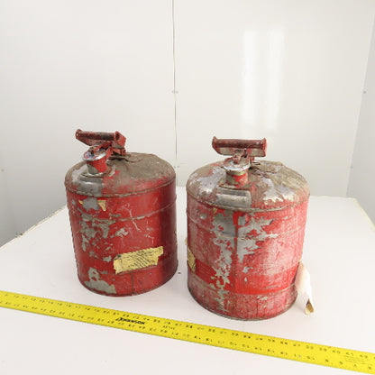 Justrite Red Steel Safety Gas Can 5-Gallon Capacity Lot Of 2