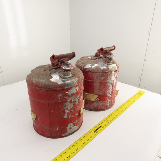 Justrite Red Steel Safety Gas Can 5-Gallon Capacity Lot Of 2
