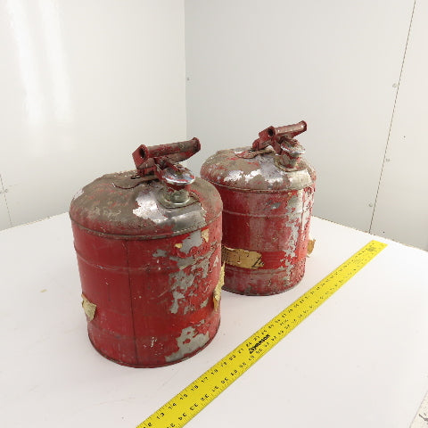 Justrite Red Steel Safety Gas Can 5-Gallon Capacity Lot Of 2