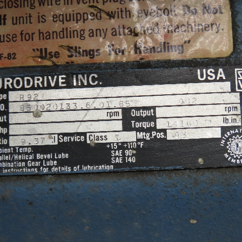 Eurodrive R92 9.37:1 Ratio Inline Gear Reducer