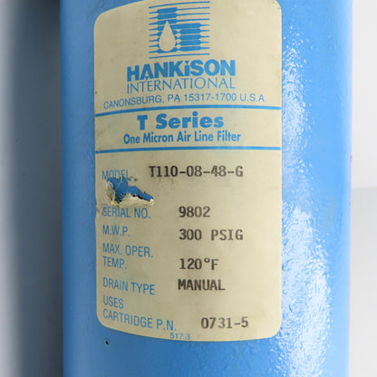 Hankison T110-08-48-G 1" NPT Airline Filter 300 PSIG Manual Drain