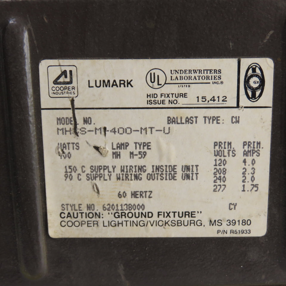 Lumark MHSS-M-400-MT-U Type MH M-59 Lighting Fixture 400W 120-277VAC 60HZ CW