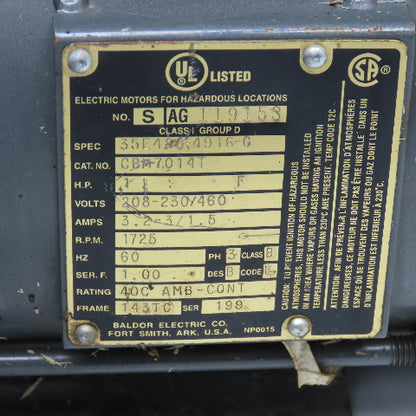 Baldor CBM7014T 1Hp 1725RPM 208-230/460V Hazardous Location Brake Motor