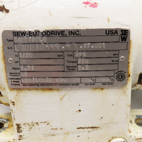 Sew Eurodrive R40DT90L4 3.31:1 Ratio Gear Motor 2Hp 230/460V 324RPM 3Ph
