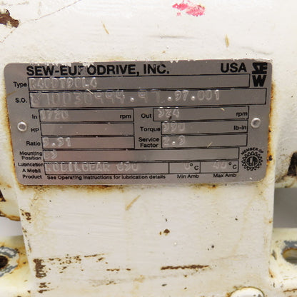 Sew Eurodrive R40DT90L4 3.31:1 Ratio Gear Motor 2Hp 230/460V 324RPM 3Ph