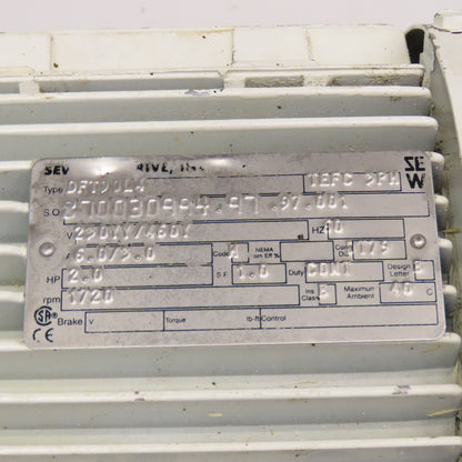 Sew Eurodrive R40DT90L4 3.31:1 Ratio Gear Motor 2Hp 230/460V 324RPM 3Ph