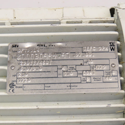 Sew Eurodrive R40DT90L4 3.31:1 Ratio Gear Motor 2Hp 230/460V 324RPM 3Ph