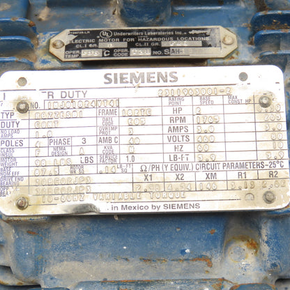Siemens RGZZESD1 2Hp 1765RPM 460V Only Inverter Duty Hazardous Location Motor