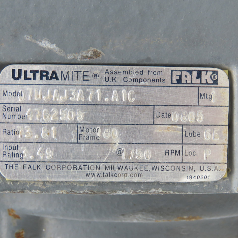 Falk 07UJAJ3A71.A1C 74:1 Ratio Helical 2 Stage Gear Reducer 24RPM Output