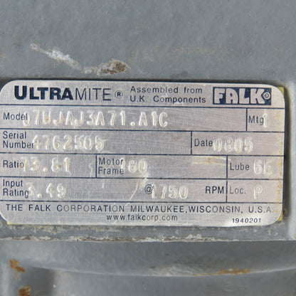Falk 07UJAJ3A71.A1C 74:1 Ratio Helical 2 Stage Gear Reducer 24RPM Output