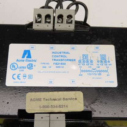 Acme FS21500 1500VA Industrial Control Transformer Pri 220-480V Sec 110-120V 1PH