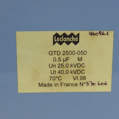 Leclanche GTD 2500-050 0.5uF High Voltage Capacitor 25.0 kVDC / Ut 40.0kVDC