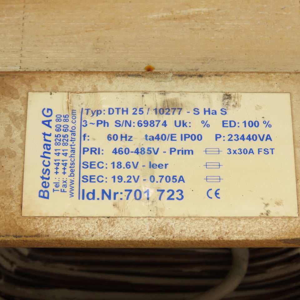 Betschart DTH 25 / 10277 23,440VA 3PH Transformer Pri 460-485 Sec 18.6-leer 19.2