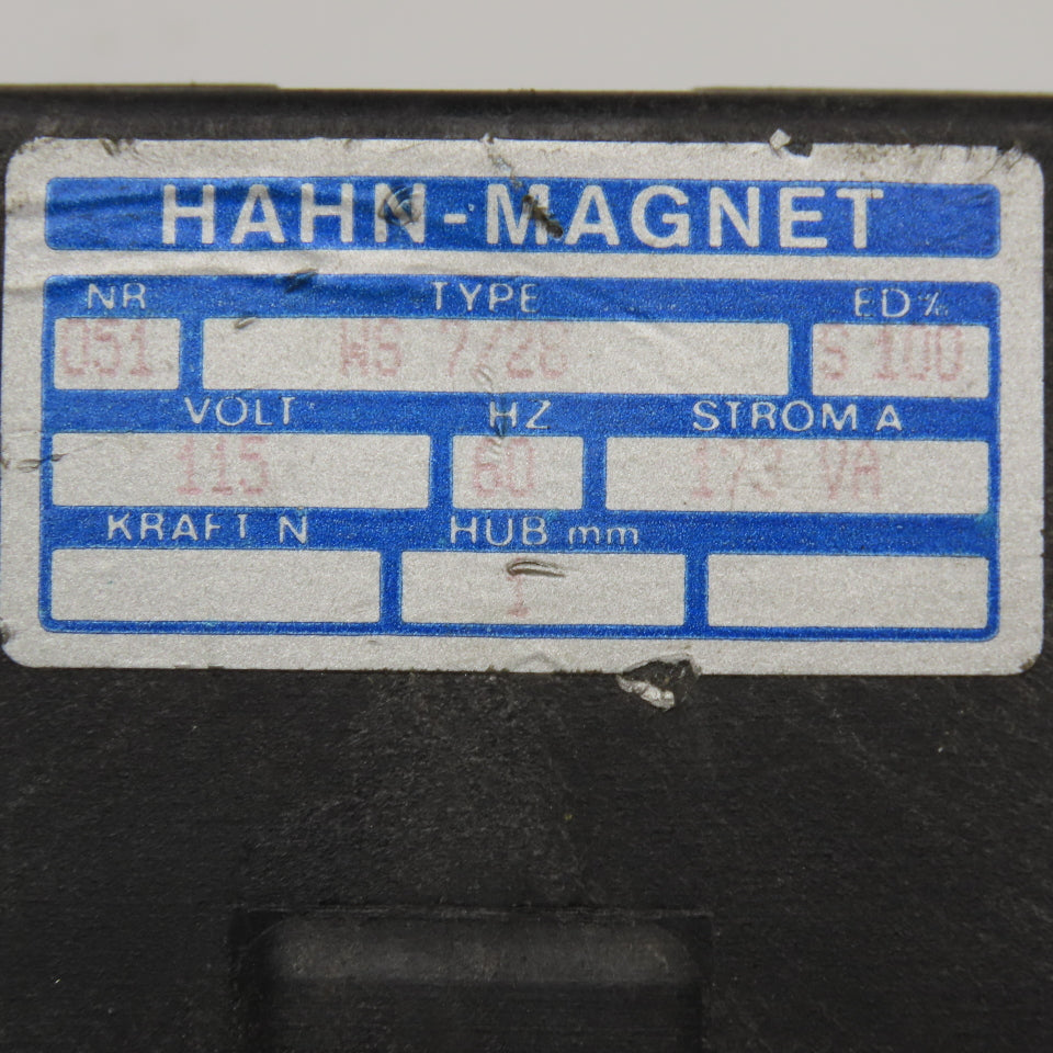 Hahn Magnet WS 7/28 115V 60Hz Electromagnet 173VA