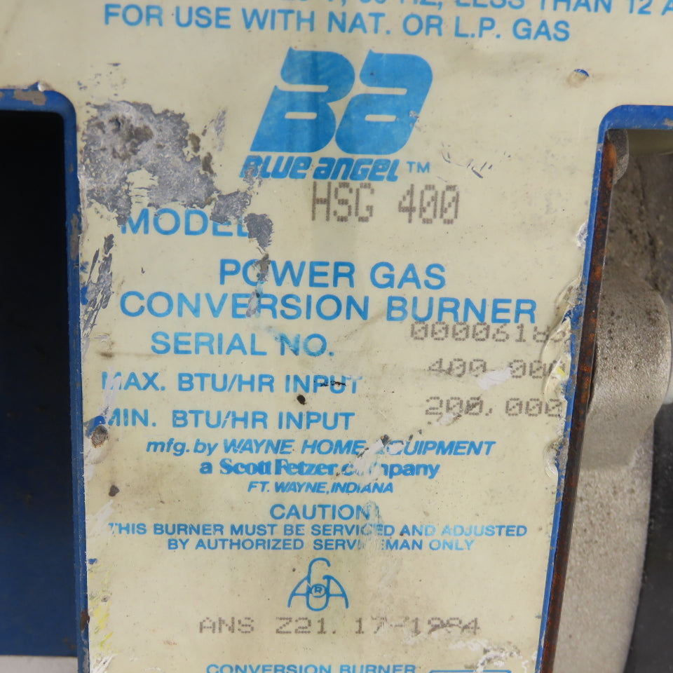 Blue Angel HSG 400 Natural/LP Power Gas Burner 115V 60Hz 400,000 BTU/HR Max