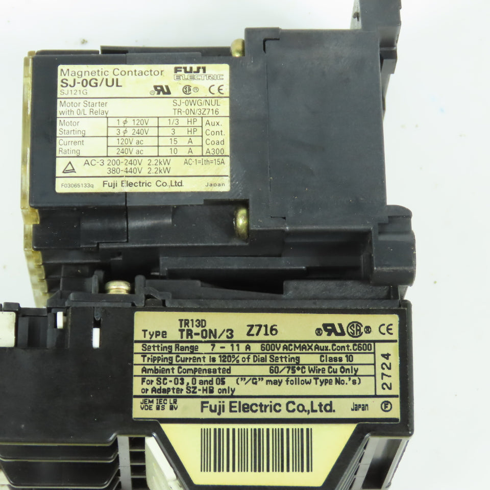 Fuji SJ-0G/UL Magnetic Contactor 15A W/ Overload TR-0N/3Z716 7-11A