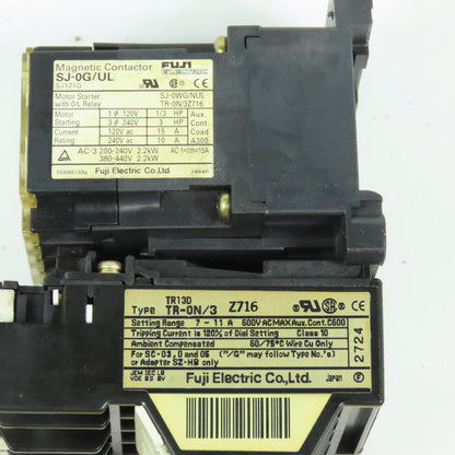 Fuji SJ-0G/UL Magnetic Contactor 15A W/ Overload TR-0N/3Z716 7-11A