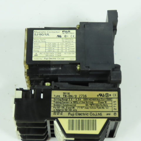 Fuji SJ-0G/UL Magnetic Contactor 15A W/ Overload TR-0N/3Z716 2.8-4.2A