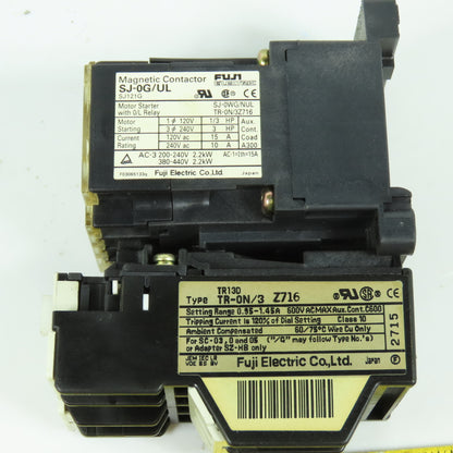 Fuji SJ-0G/UL Magnetic Contactor 15A W/ Overload TR-0N/3Z716 0.95-1.45A