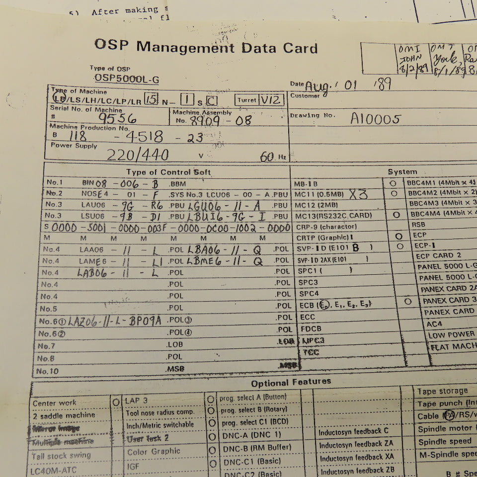 Okuma OSP5000L-G LB15 Floppy Disc Control Software For CNC Machining Center