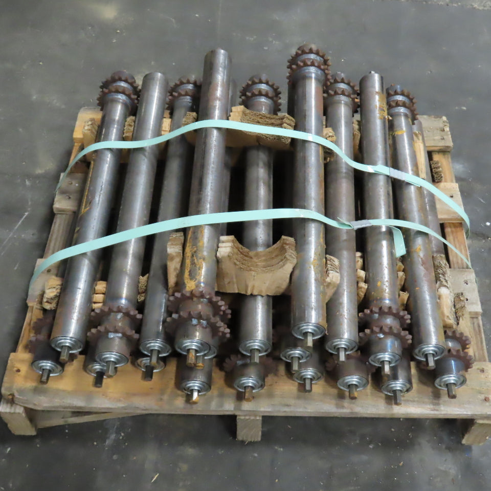 22-1/2" BF x 1.9" OD Steel Chain Drive Conveyor Roller 24-1/4" OAL Lot Of 20