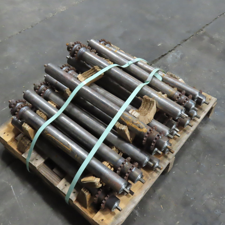 22-1/2" BF x 1.9" OD Steel Chain Drive Conveyor Roller 24-1/4" OAL Lot Of 20