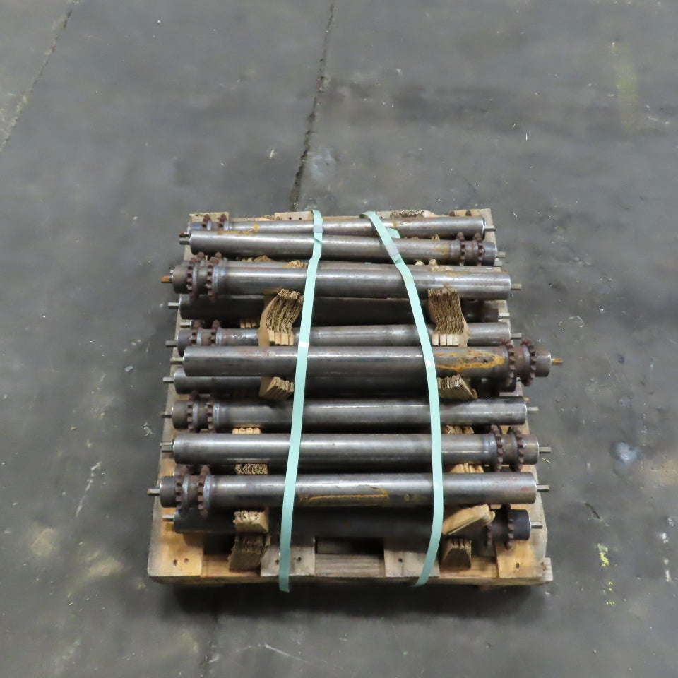 22-1/2" BF x 1.9" OD Steel Chain Drive Conveyor Roller 24-1/4" OAL Lot Of 20