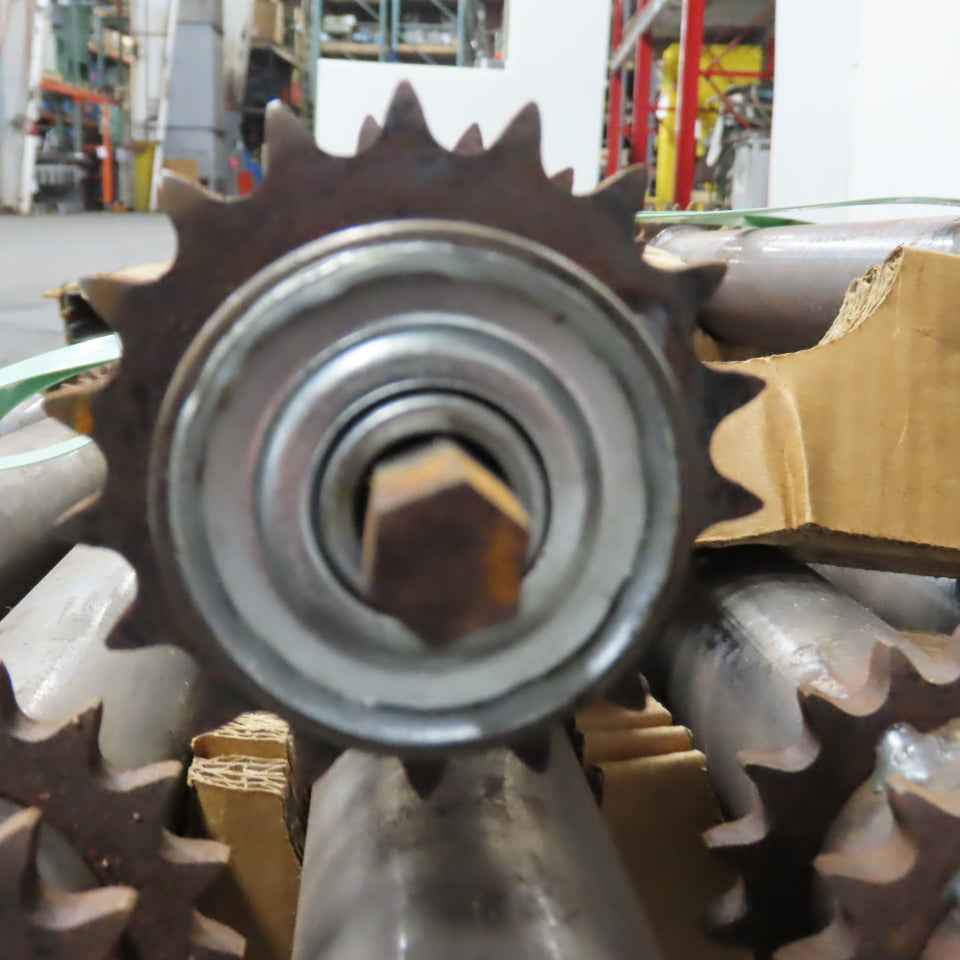 22-1/2" BF x 1.9" OD Steel Chain Drive Conveyor Roller 24-1/4" OAL Lot Of 20