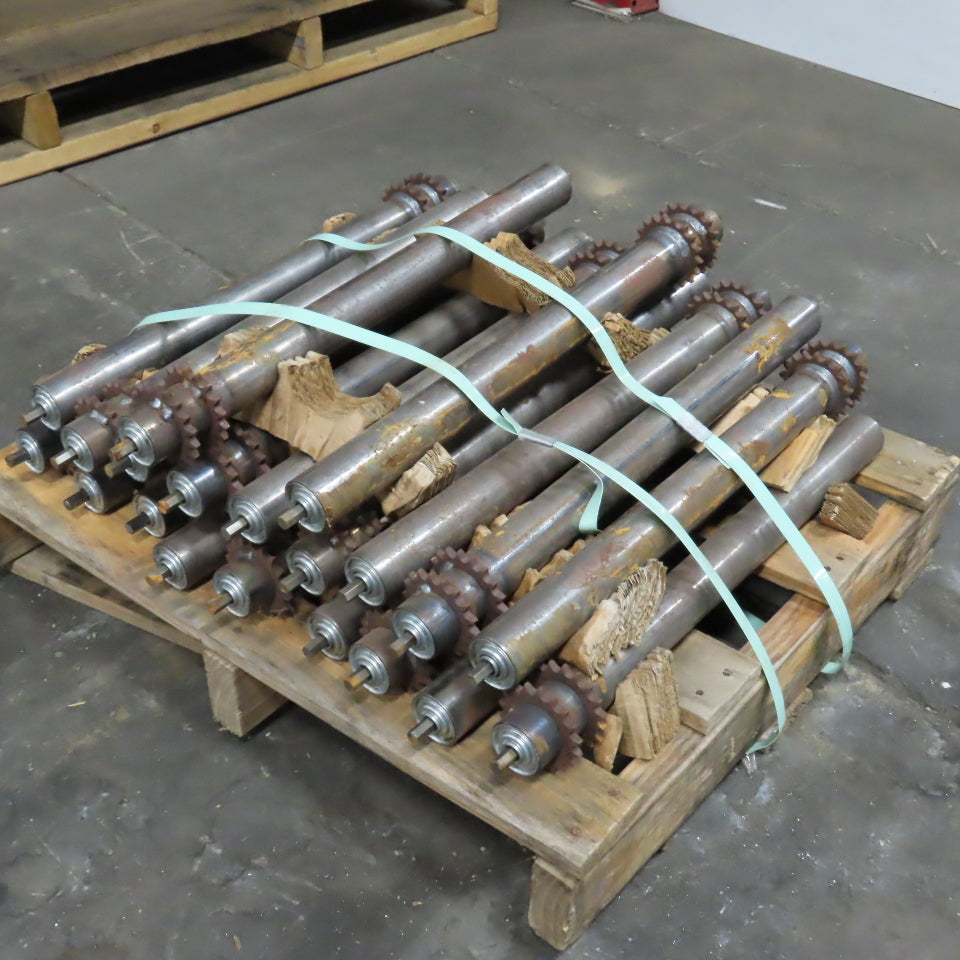 22-1/2" BF x 1.9" OD Steel Chain Drive Conveyor Roller 24-1/4" OAL Lot Of 20