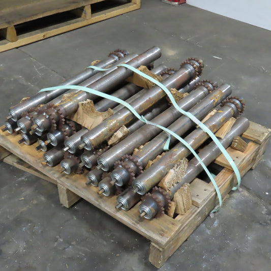 22-1/2" BF x 1.9" OD Steel Chain Drive Conveyor Roller 24-1/4" OAL Lot Of 20