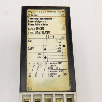 Square D 8430 DASV 415V 60Hz Phase Failure Relay 2 Contact DPDT