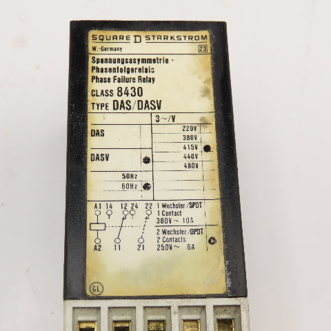 Square D 8430 DASV 415V 60Hz Phase Failure Relay 2 Contact DPDT