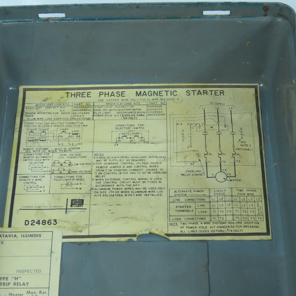 Furnas 14DF32BC Size 1-3/4 3-Phase Manual Motor Starter 15HP 240/480V Coil 36A