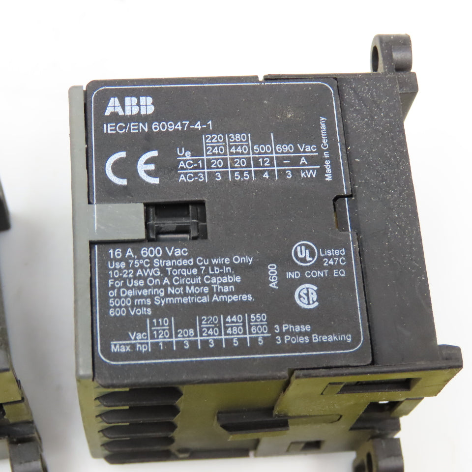 ABB B7-30-10 Auxiliary Contact 600V 16A 24V 40-450Hz Coil Lot Of 2