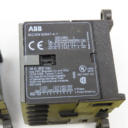 ABB B7-30-10 Auxiliary Contact 600V 16A 24V 40-450Hz Coil Lot Of 2