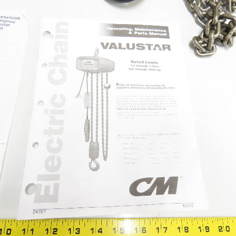 CM Model WH Valustar 1Ton 2000LB Electric Chain Hoist 10' Lift 8FPM 240/480V NEW