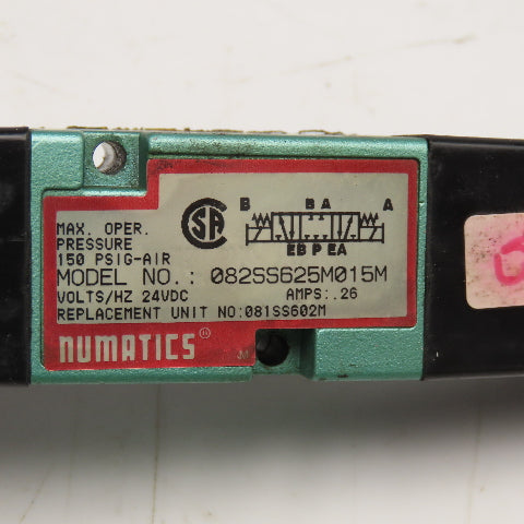 Numatics 082SS625M015M 5/3 Position Closed Center Pneumatic Solenoid Valve 24VDC