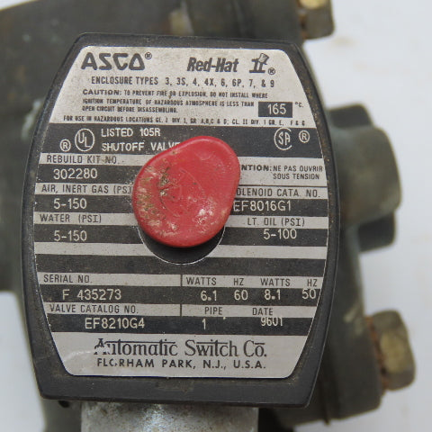 Asco EF8210G4 Red Hat 1" NPT Solenoid Valve 5-150PSI Air Inert Gas 120V