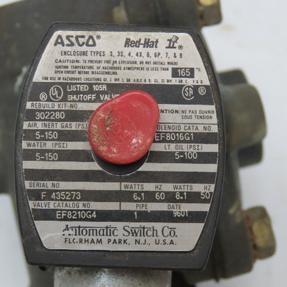 Asco EF8210G4 Red Hat 1" NPT Solenoid Valve 5-150PSI Air Inert Gas 120V