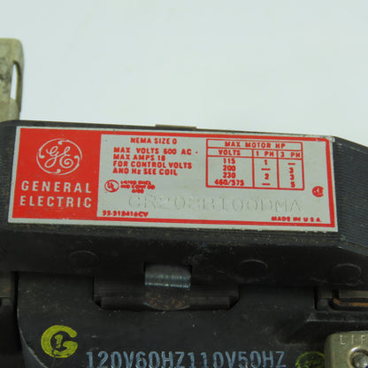 General Electric CR208B100DMA Nema Size 0 Motor Starter 18A 600V 5HP 120V Coil