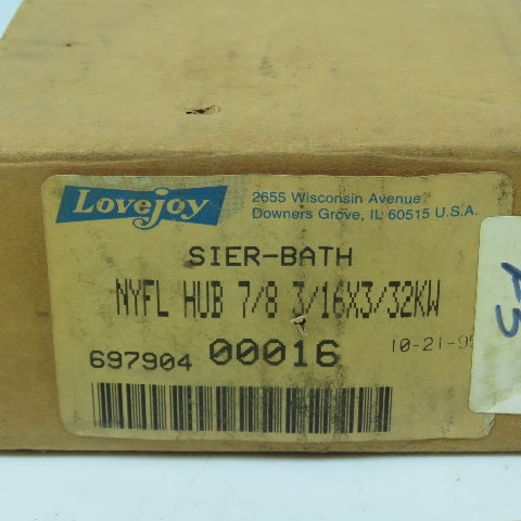 Lovejoy 697904 00016 Sier-Bath NYFL Gear Coupling Hub 7/8" Bore x 3/16" x 3/32kW