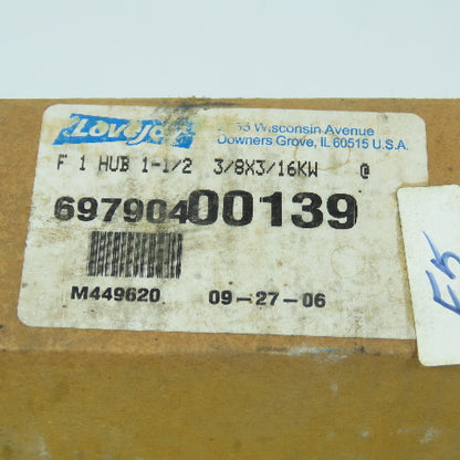 Lovejoy 69790400139 F 1 Gear Coupling Hub 1-1/2" Bore x 3/8" x 3/16KW