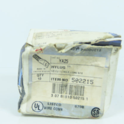 Burndy YA25 1/0 AWG Long Barrel 5/16" Compression Stud Lug Lot Of 10