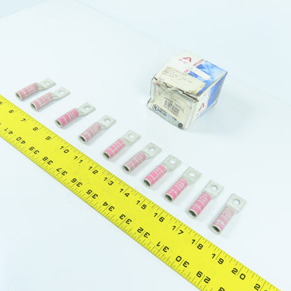 Burndy YA25 1/0 AWG Long Barrel 5/16" Compression Stud Lug Lot Of 10