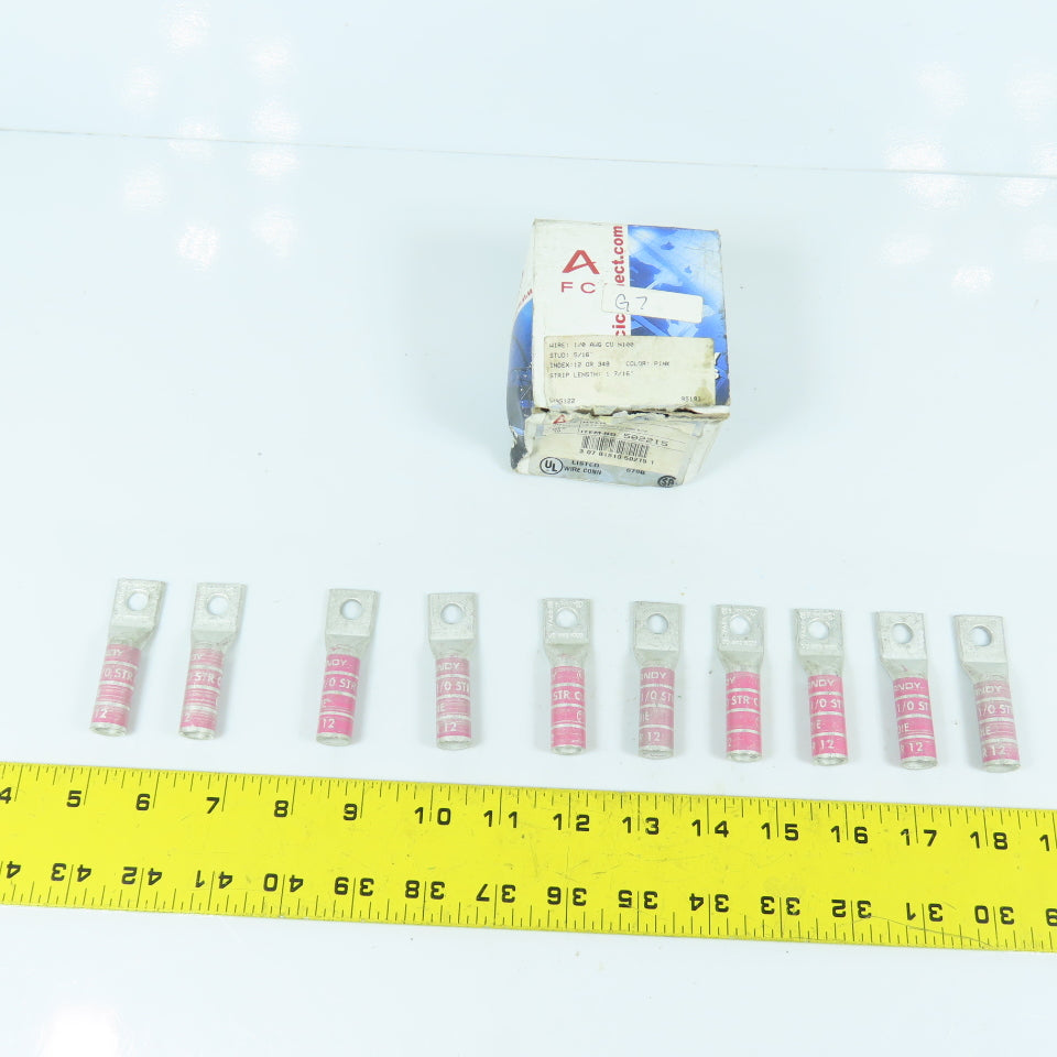 Burndy YA25 1/0 AWG Long Barrel 5/16" Compression Stud Lug Lot Of 10