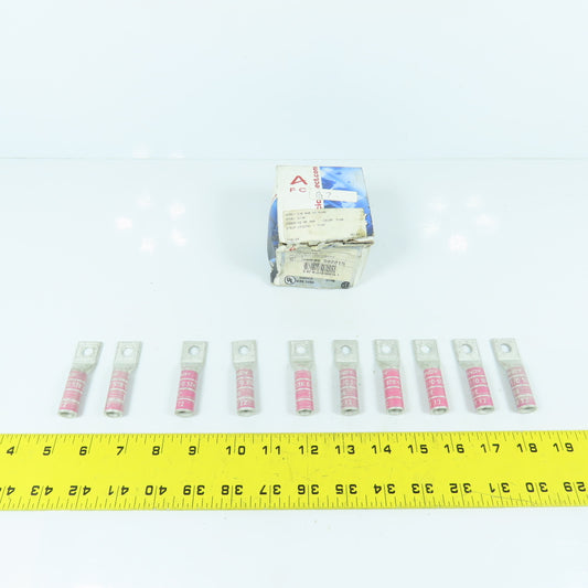 Burndy YA25 1/0 AWG Long Barrel 5/16" Compression Stud Lug Lot Of 10
