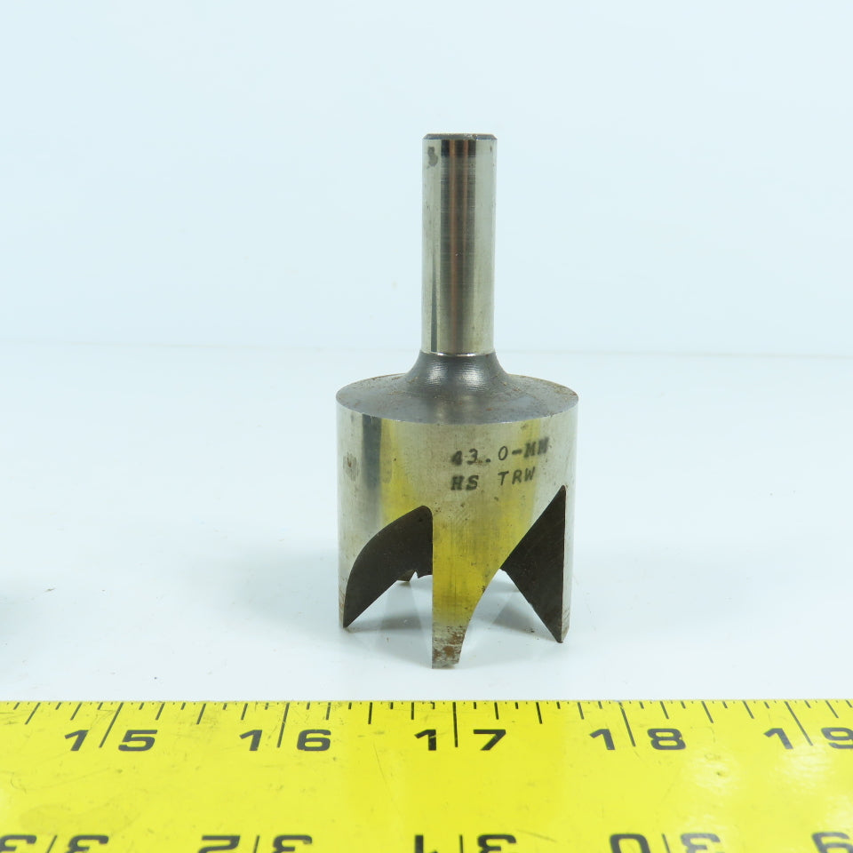 Greenfield 43mm Hole Cutter W/ 1/4" Pilot HS TRW 1/2" Shank 5-Flute