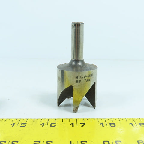 Greenfield 43mm Hole Cutter W/ 1/4" Pilot HS TRW 1/2" Shank 5-Flute